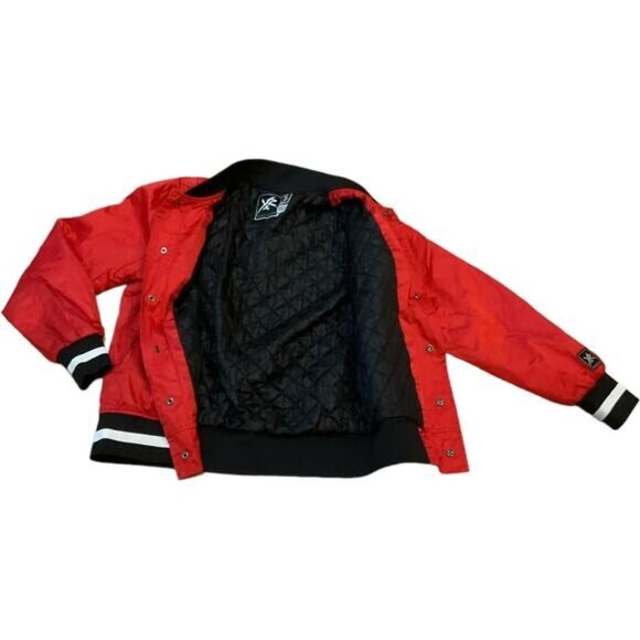 Young & Reckless Red Bomber Jacket Size S Snap-Button Closure Black & White Stri - Picture 7 of 11